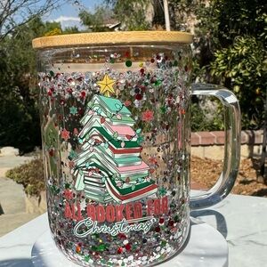 All booked for Christmas snow globe mug 15oz